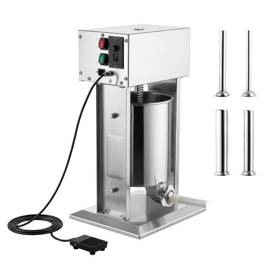 Masina electrica de umplut carnati, Profesionala, Inox, 4 x Tuburi, 200 W, control viteza, Capacitate 10 l