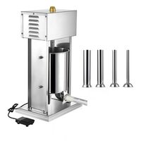 Masina electrica de umplut carnati, Profesionala, Inox, 4 x Tuburi, 200 W, control viteza fara trepte, Capacitate 10 l, pedala control