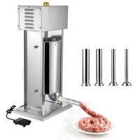 Masina electrica de umplut carnati, Profesionala, Inox, 4 x Tuburi, 200 W, control viteza fara trepte, Capacitate 15 l, pedala control