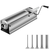 Masina manuala de umplut carnati, Inox, Orizontala, 2 x viteze rapid si lent, 5 x tuburi din otel inoxidabil, capacitate 7 l