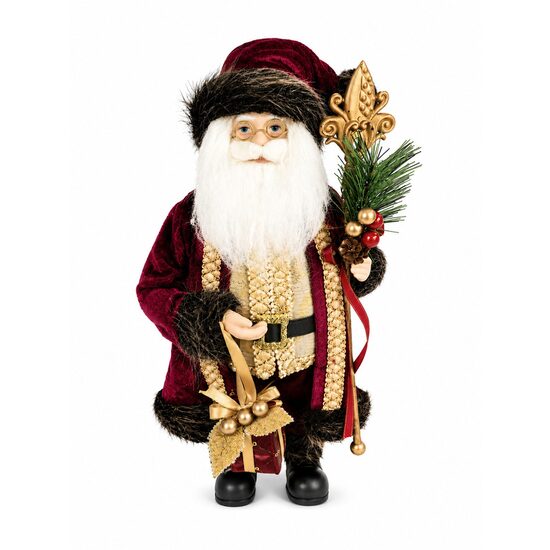 Decoratiune Mos Craciun, Inaltime 30 cm, Tinuta Bordo, Decoratiuni aurii