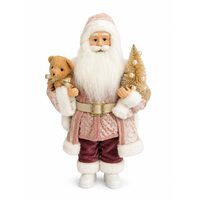 Decoratiune Mos Craciun, Inaltime 45 cm, Tinuta Roz, Decoratiuni aurii