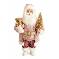 Decoratiune Mos Craciun, Inaltime 60 cm, Tinuta Roz, Decoratiuni aurii