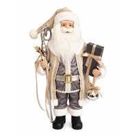 Decoratiune Mos Craciun, Inaltime 60 cm, Tinuta Gri, Decoratiuni aurii