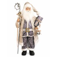 Decoratiune Mos Craciun, Inaltime 90 cm, Tinuta Gri, Decoratiuni aurii