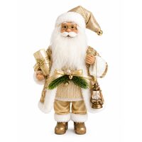 Decoratiune Mos Craciun, Inaltime 45 cm, Tinuta Auriu/Alb, Decoratiuni aurii