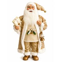 Decoratiune Mos Craciun, Inaltime 90 cm, Tinuta Auriu/Alb, Decoratiuni aurii