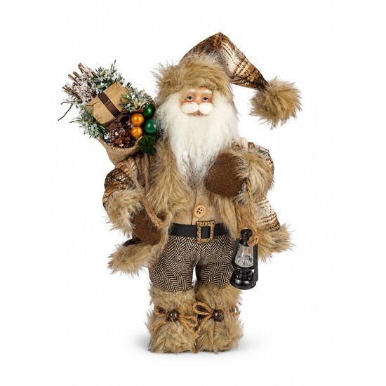 Decoratiune Mos Craciun, Inaltime 30 cm, Tinuta Maro/Gri, Decoratiuni felinar si sac cadouri