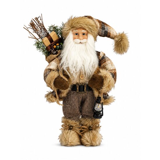 Decoratiune Mos Craciun, Inaltime 60 cm, Tinuta Maro/Gri, Decoratiuni felinar si sac cadouri