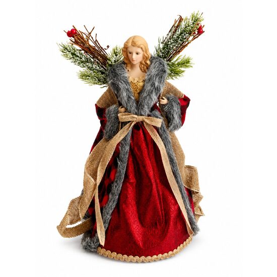 Decoratiune Ingeras, Inaltime 45 cm, Tinuta Rosu/Maro/Gri