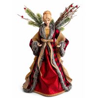 Decoratiune Ingeras, Inaltime 60 cm, Tinuta Rosu/Maro/Gri