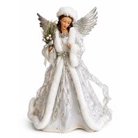 Decoratiune Ingeras cu aripi, Inaltime 45 cm, Tinuta Alb/Argintiu