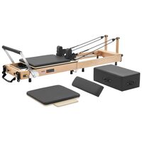 Aparat pilates, cadru lemn masiv, 2.4 m, max 180 kg, Sistem rezistenta 6 x arcuri, Pliabil, Role cu rulmenti dubli, sine inox