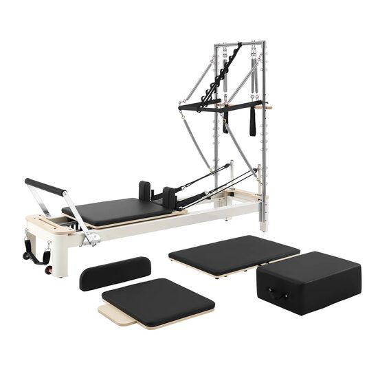 Aparat pilates Performer cu turn, cadru aluminiu, 2.4 m, max 181 kg, Sistem rezistenta 5 x arcuri, Role cu rulmenti dubli, sine inox