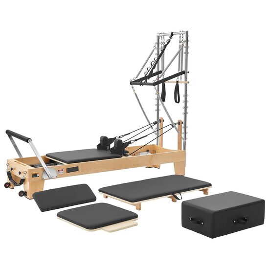 Aparat pilates Performer cu turn, cadru lemn artar, 2.4 m, max 181 kg, Sistem rezistenta 6 x arcuri,  saltea conversie, placa sarituri, curele