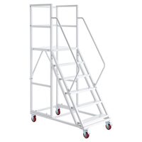 Scara cu platforma si balustrada, 6 x trepte antiderapante, max 500 kg, Inaltime 190 cm, 4 x roti