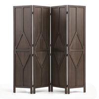 Paravan pliabil de interior, 4 x panouri, Lemn, Inaltime 170 cm, Maro inchis