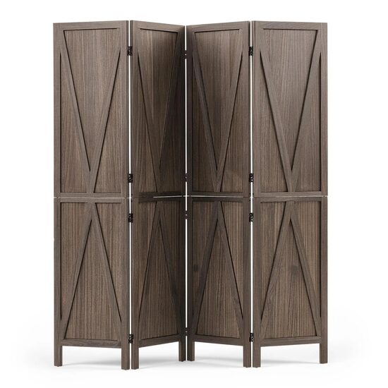 Paravan pliabil de interior, 4 x panouri, Lemn, Inaltime 170 cm, balamale bidirecționale la 360°, Maro