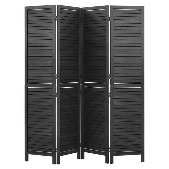 Paravan pliabil de interior, 4 x panouri, Lemn, Inaltime 170 cm, balamale bidirecționale la 360°, Negru