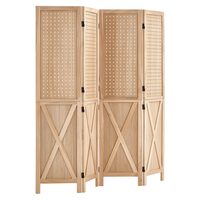 Paravan pliabil de interior, Clasic design, 4 x panouri, Lemn, Inaltime 152 cm, balamale bidirecționale la 360°, Maro