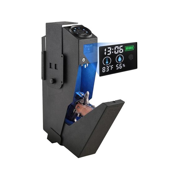 Caseta pentru 1 x pistoale si 1 x incarcatoare, Otel, Iluminare automata, Bluetooth, cheie, cifru, amprenta