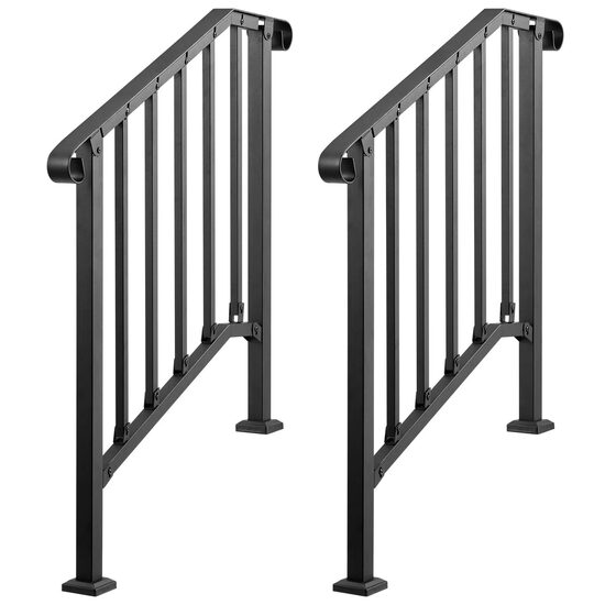 Set 2 x Balustrada pentru 2-3 x trepte, Otel, Negru, Kit instalare, Unghi reglabil 0–45°, max 100 kg