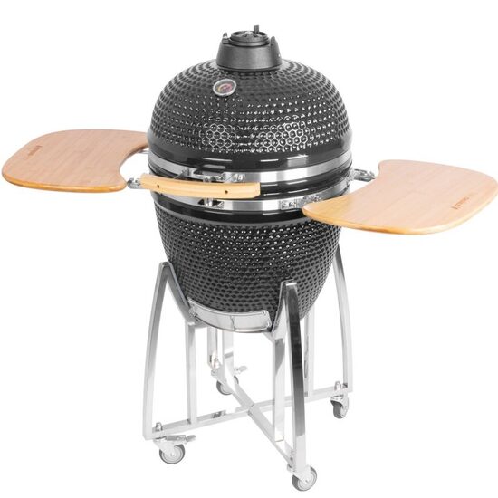 Grill Strend Pro Kamado, Ceramica si Inox, diametru 46.7 cm, inaltime gratar 91 cm, Negru, 130x73x122 cm