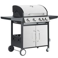 Gratar pe gaz cu 5 arzatoare 131x57x110 cm, Termometru, 17.1 kW, Piezo, Otel, Inox