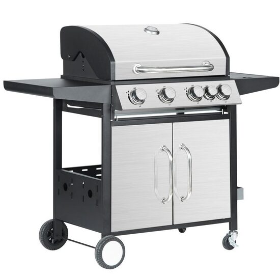 Gratar pe gaz cu 5 arzatoare 131x57x110 cm, Termometru, 17.1 kW, Piezo, Otel, Inox
