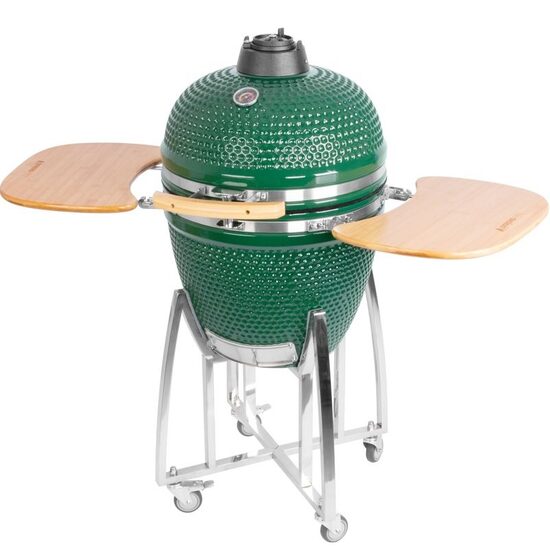 Grill Strend Pro Kamado, Ceramica si Inox, diametru 46.7 cm, inaltime gratar 91 cm, Verde, 130x73x122 cm
