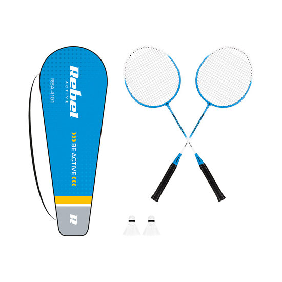 Set badminton, 2 rachete si 2 fluturasi, 65.5 x 20.5 cm, husa cu curea reglabila