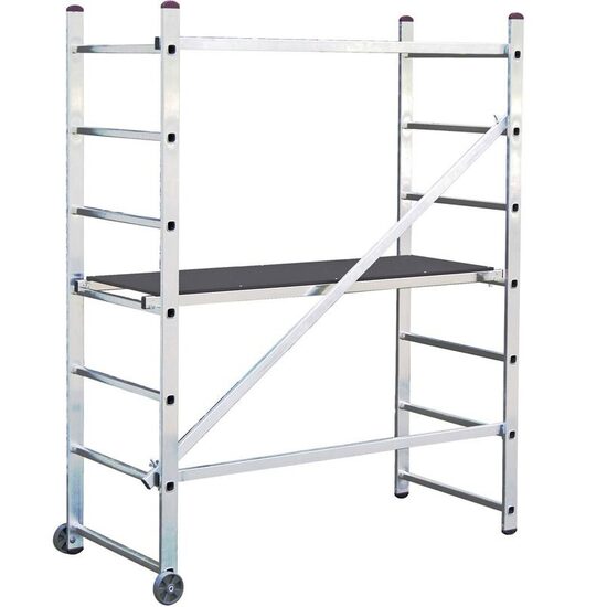 Schela mobila din aluminiu, capacitate max 150 kg, Inaltime de lucru 3.8 m, reglare diferente de nivel