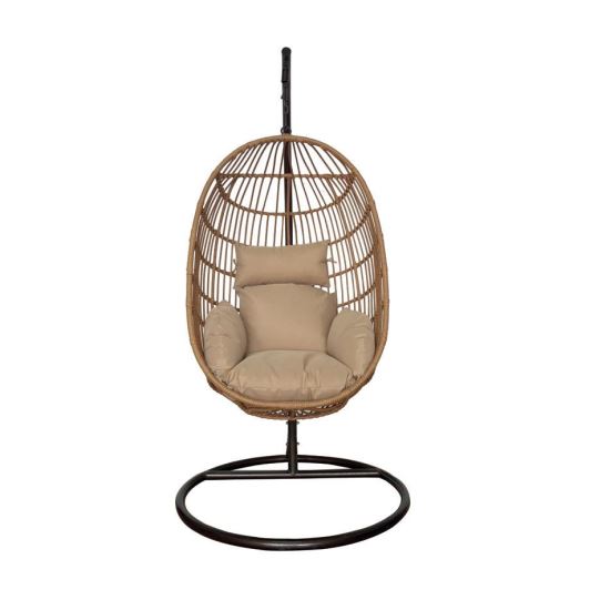Scaun leagan Strend Pro Celebes, rattan artificial, cadru metal, perne incluse, maro