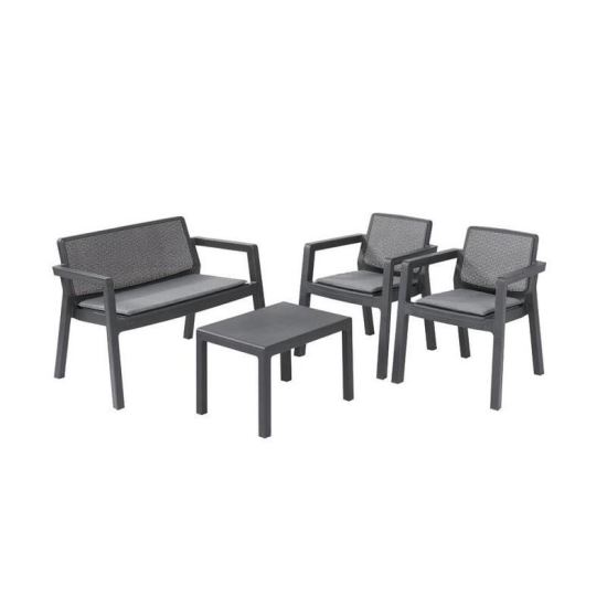 Set canapea, scaune si masuta pentru terasa Keter Robert, culoare gri graphite, inclusiv perne sezut