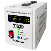 Stabilizator de tensiune automat, 2000 VA/1200 W, 140-260V, unda sinusoidala pura, 2 x Schuko, Afisaj LED