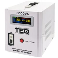 Stabilizator de tensiune automat, 3000 VA/1800 W, 140-260V, unda sinusoidala pura, 2 x Schuko, Afisaj LED