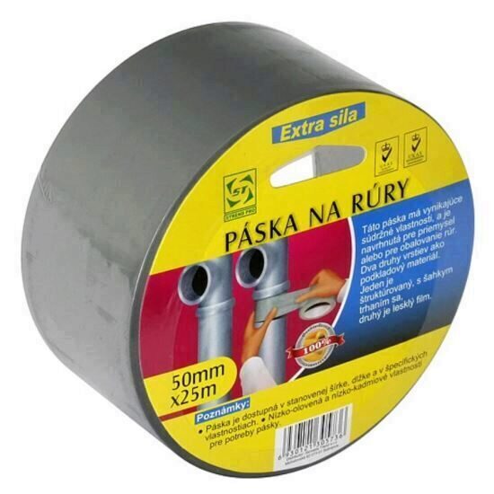Banda adeziva pentru etanseizare tevi PVC, Strend Pro KL-PD, argintie, 50mm x 25m