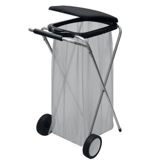 Suport pentru saci de gunoi Strend Pro Move&Up Solo, negru, max 130L, 2 x roti, 44x52x83 cm