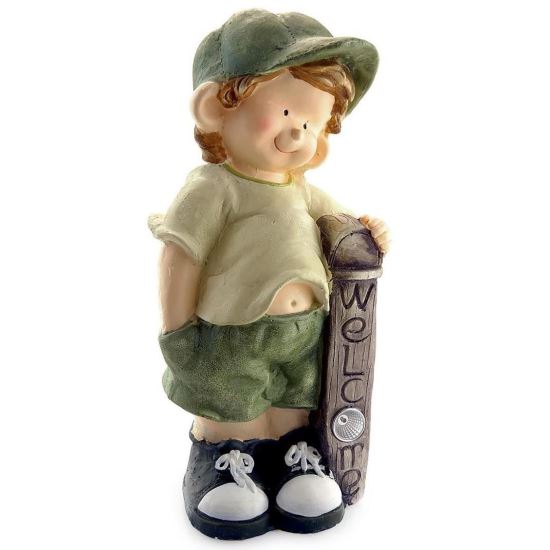 Decoratiune pentru gradina Strend Pro Welcome Boy, Ceramic, lampa solara, 24x18x49 cm