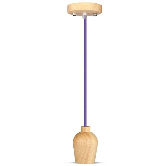 Pendul tavan, Lemn, cablu violet 1 m, fara bec, E27, 73 x 102 x 100 mm