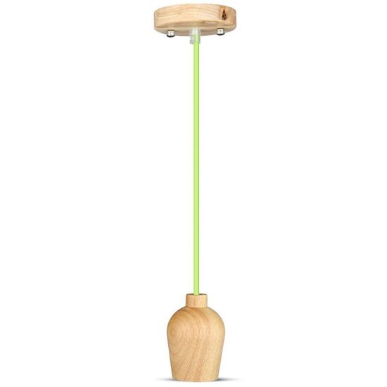 Pendul tavan, Lemn, cablu verde 1 m, fara bec, E27, 73 x 102 x 100 mm