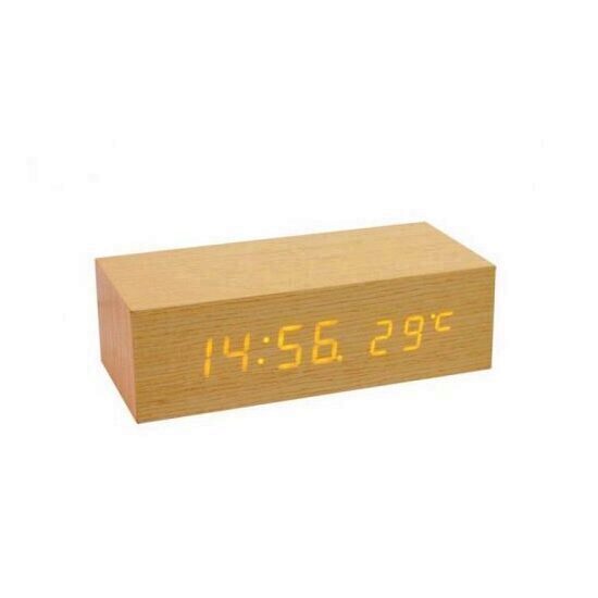 Ceas desteptator cu furnir din lemn de stejar, Home OC 02, afisaj led, functie temperatura