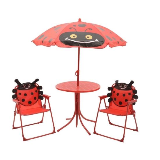 Set mobilier de gradina pentru copii Strend Pro Mariquita, buburuza, umbrela 105 cm, masa 50 cm, 2 scaune