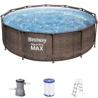 Piscina Bestway® Power Steel™ Deluxe Series™, 56709, ratan artificial, cu scara, pompa si filtru, 3.66x1m