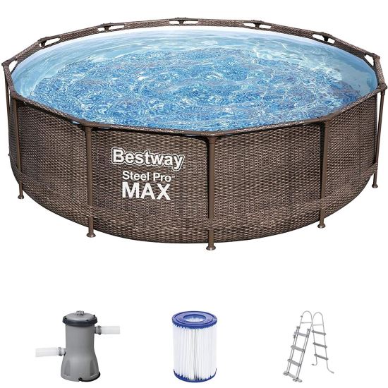 Piscina Bestway® Power Steel™ Deluxe Series™, 56709, ratan artificial, cu scara, pompa si filtru, 3.66x1m