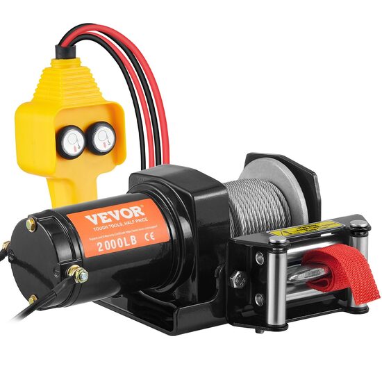 Troliu electric Vevor 12V, capacitate 908 kg, Lungime cablu 12 m, Telecomanda cu fir, IP55, pentru barci, ATV, Remorci
