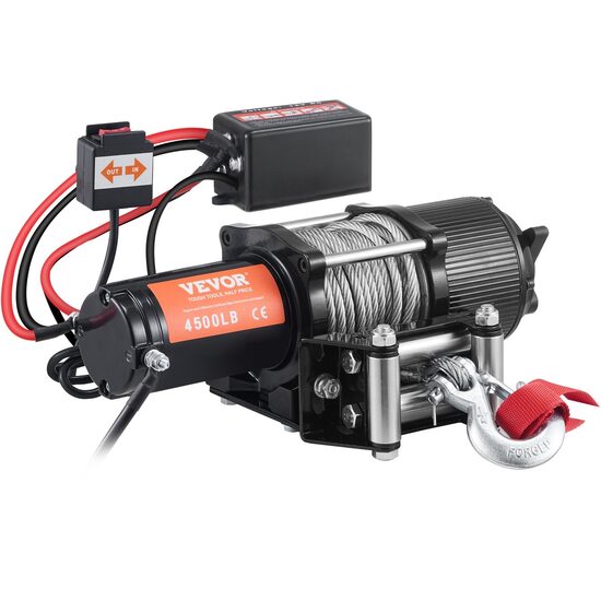 Troliu electric Vevor 12V, capacitate 2045 kg, Lungime cablu 12 m, Telecomanda, IP55
