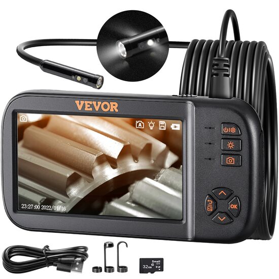 Camera endoscop pentru inspectie auto, instalatii sanitare, Vevor ecran IPS de 5 inch, Zoom 8X, 1080P, 10 lumini LED, IP67