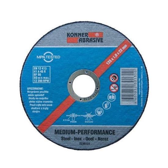 Disc pentru taiere inox Konner Abrazive D603, dimensiune 125x1.6x22 mm