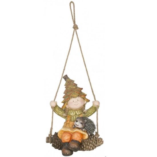 Decoratiune gradina Strend Pro MagicHome, Fata in leagan, ceramica, 33x26x43 cm
